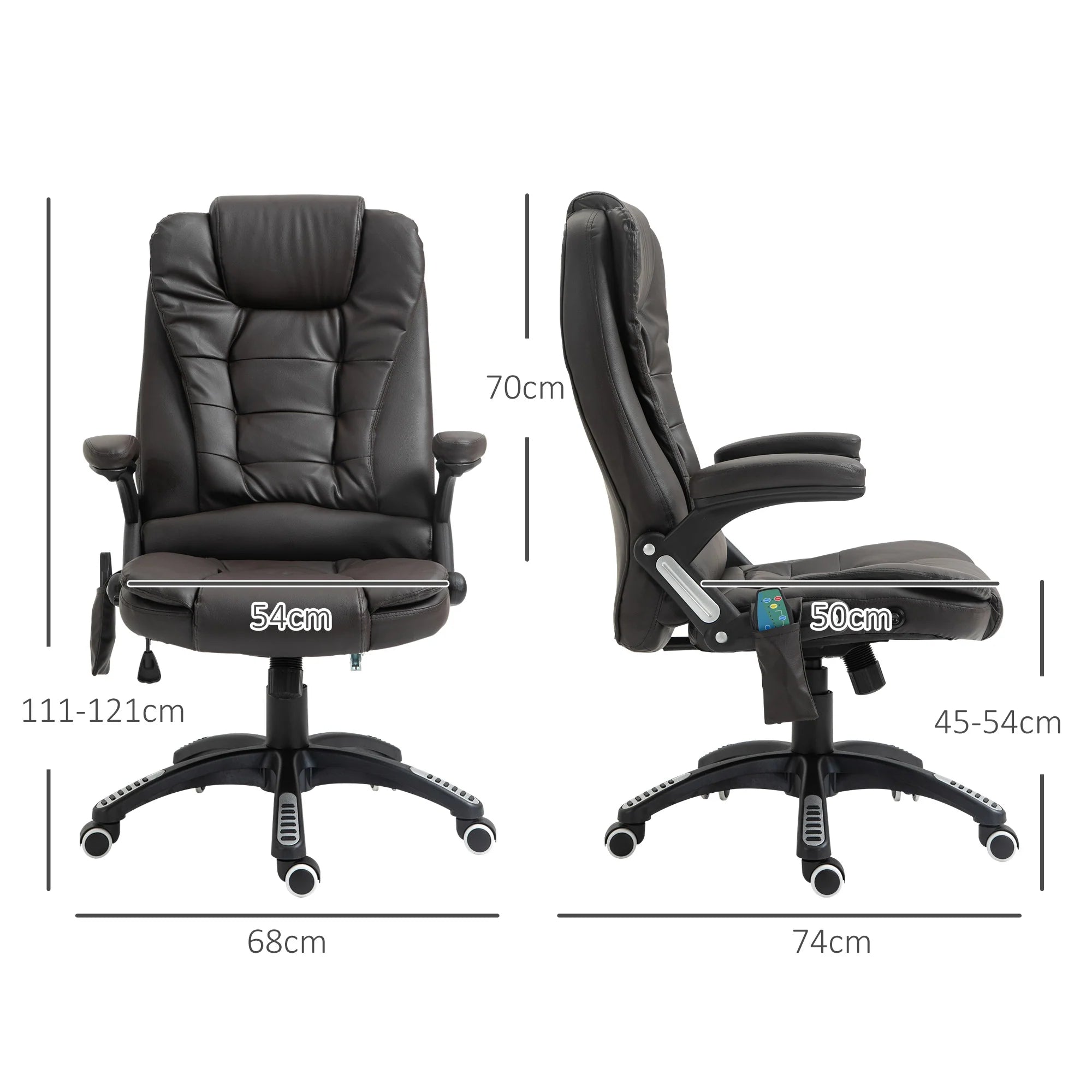 Silla de oficina ejecutiva con masaje y calefacción, sillón de oficina de cuero PU con respaldo alto, marrón