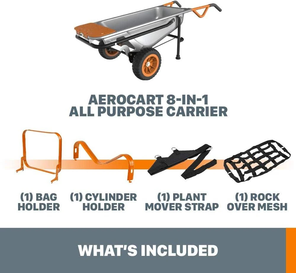 2025 Worx Aerocart 8 en 1 – Carretilla multifuncional, carro de transporte y transpaleta con capacidad de 136 kg