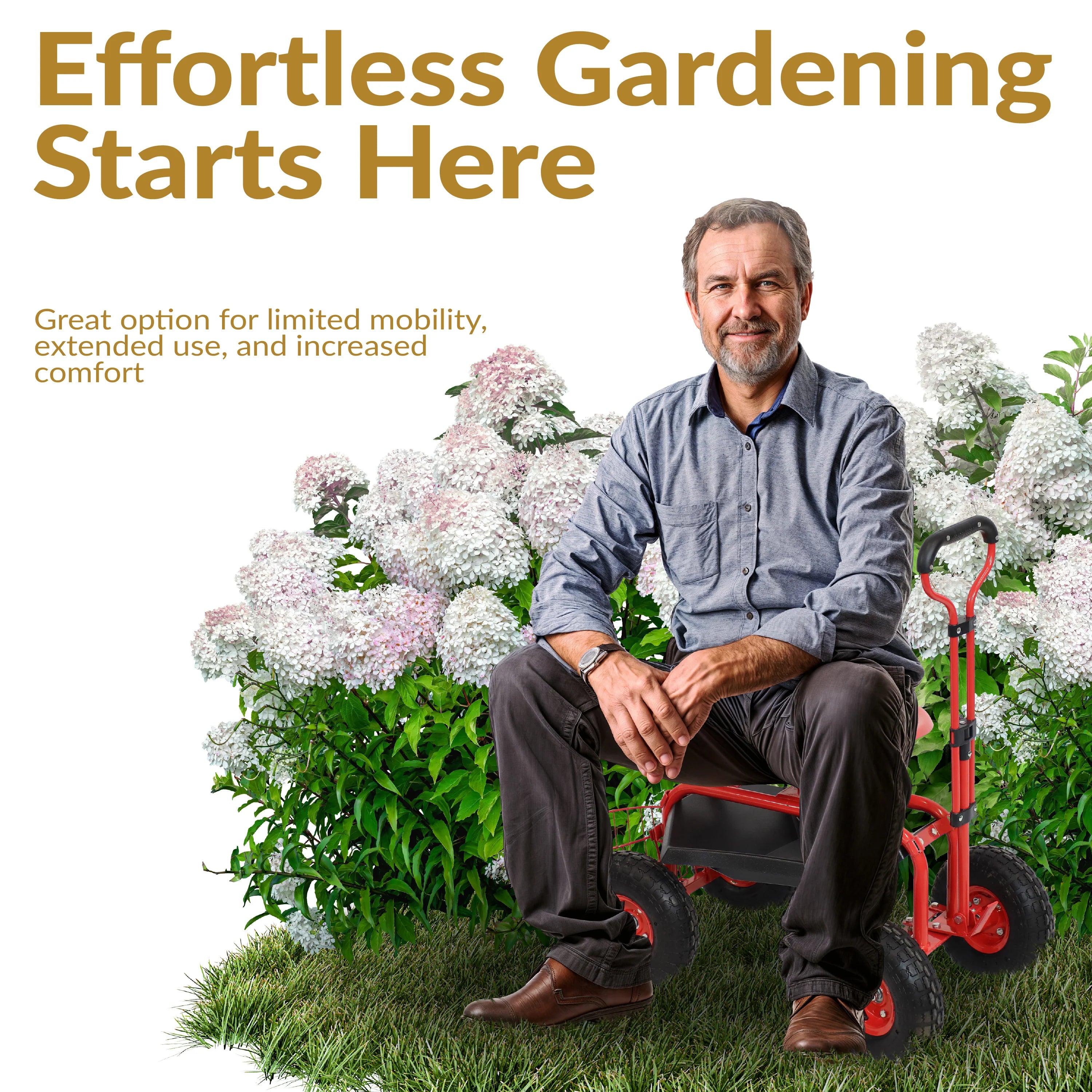 2025 Carrito de Jardín Rodante Sunnydaze con Asiento Giratorio, Manillar y Cesta