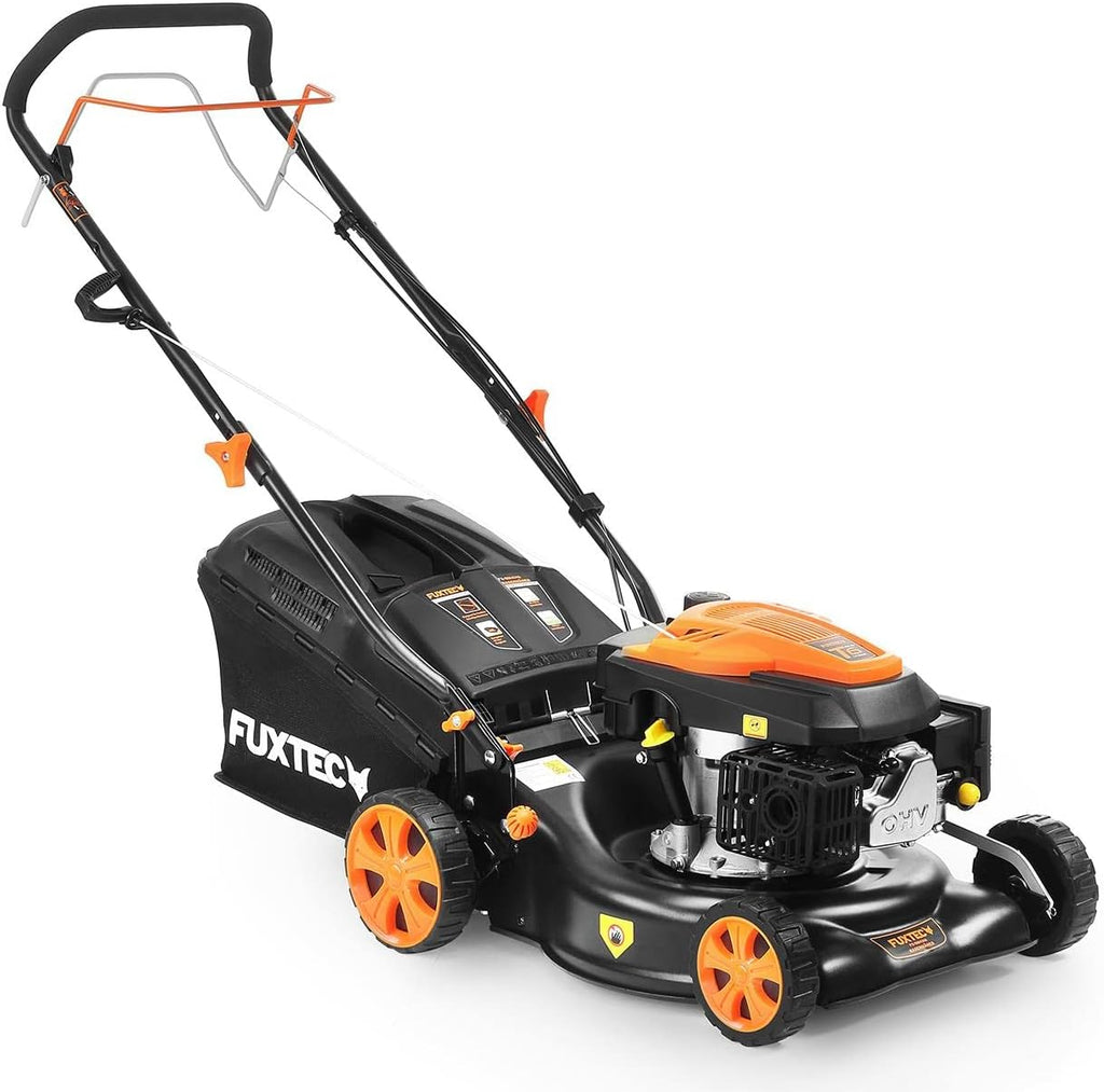 Cortacésped de Gasolina FUXTEC FX-RM4646ECO 46cm de Anchura de Corte - Potente Motor de Gasolina de 146cc Easy Clean 3en1 2,6KW Mulching recogedor de Hierba 50L