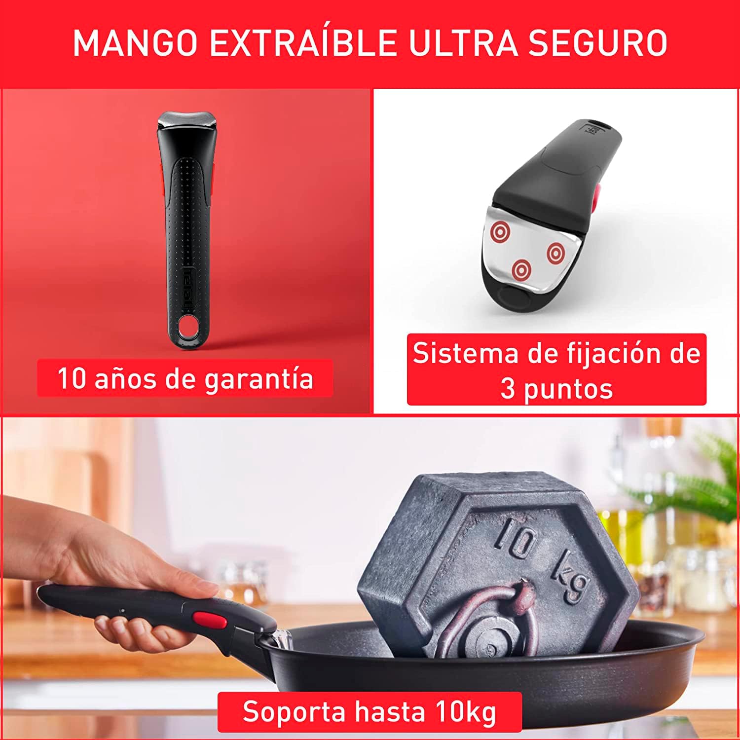 Tefal Ingenio Unlimited On - Juego de 3 Cazos 16/18/20 cm + Mango extraíble | Apto inducción, antiadherentes, revestimiento titanio, Thermo-signal, sin PFOA, apto lavavajillas y horno