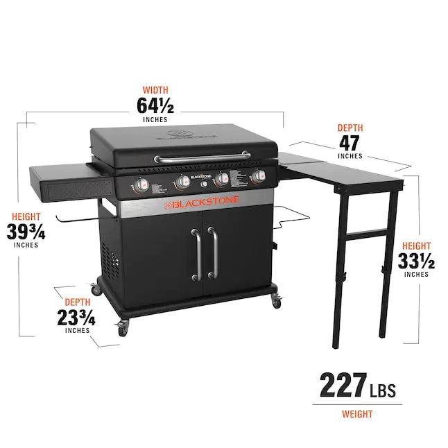 Mesa de Cocina Blackstone de 36" con Parrilla Plana, Parrilla de Gas Propano con 4 Quemadores y Mesa Lateral