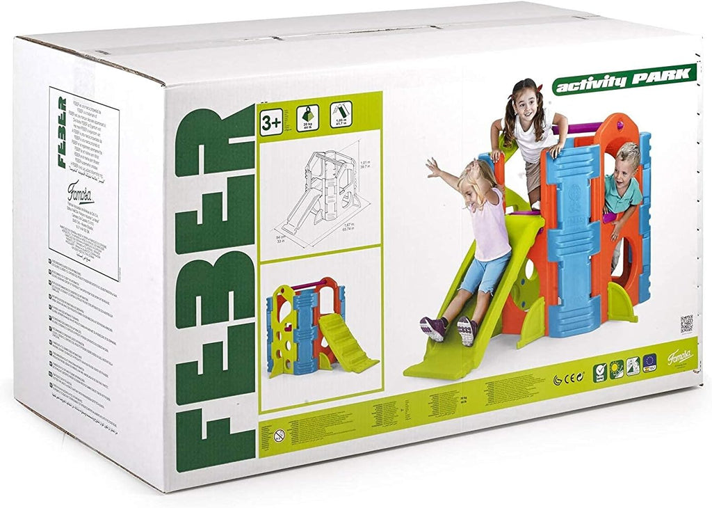 FEBER - Wood House, Centro de Actividades en el Bosque con Tobogán y Mesa Convertible en Arenero, Colores Luminosos y Resistentes a la Luz, Fácil Montaje, Niños de 3 a 8 años, Famosa (800009590)