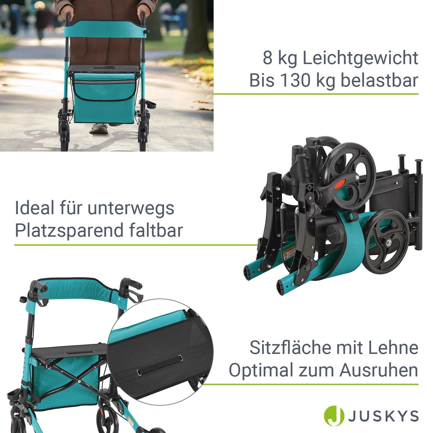2025 Andador de aluminio Vital con asiento – Ligero, plegable y seguro
