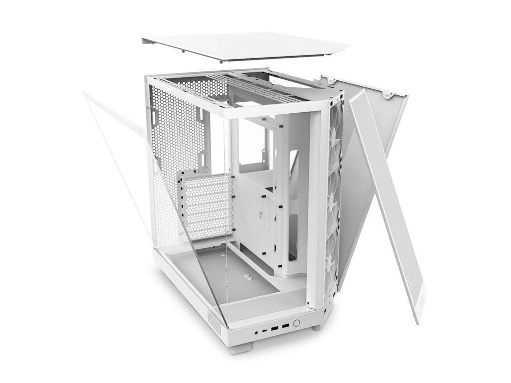 2025 NZXT H6 FLOW - Caja compacta de torre intermedia de doble cámara con flujo de aire, color blanco, CC-H61FW-01