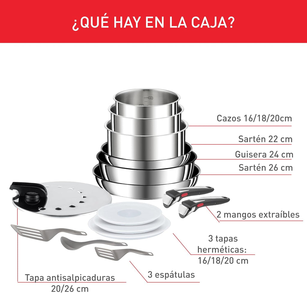 Tefal Ingenio Preference On Set of 2 Frying Pans 24/28 cm + 2 Saucepans 16/20 cm + 24 cm Pot + 26 cm Wok + 2 Removable Handles + 5 Accessories | Induction Safe, Non-Stick, PFOA Free