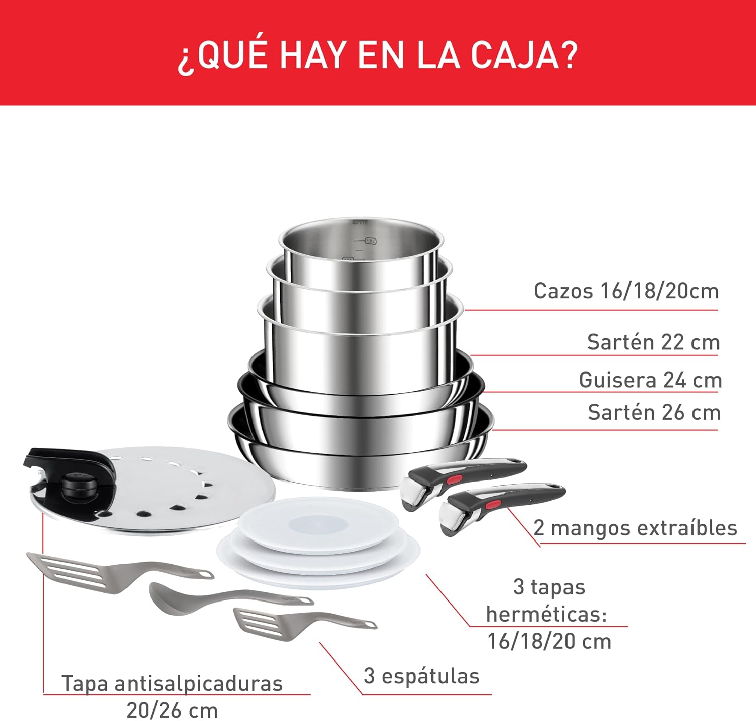 Tefal Ingenio Preference On Set of 2 Frying Pans 24/28 cm + 2 Saucepans 16/20 cm + 24 cm Pot + 26 cm Wok + 2 Removable Handles + 5 Accessories | Induction Safe, Non-Stick, PFOA Free