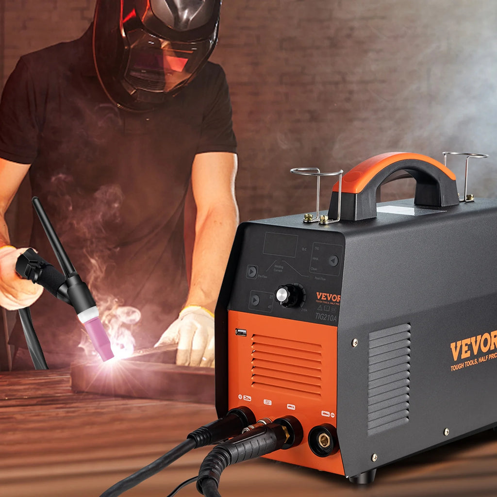 2025 Soldadora TIG VEVOR 210A 3-en-1, bi-tensión 110/220V, modos HF TIG / MMA / limpieza con USB, inversor IGBT y antorcha, máquina de arco digital para acero inoxidable, hierro, acero estructural, cobre y níquel