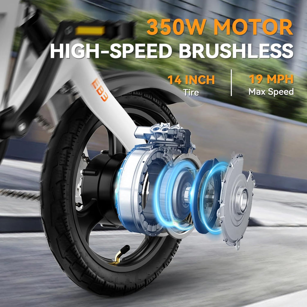 Bicicleta eléctrica EB3 para adultos, velocidad hasta 34 km/h, motor potente de 500W, batería de 270Wh, suspensión trasera, 3 niveles de asistencia, bicicleta plegable de 14 pulgadas para adultos y adolescentes, conforme a UL2849