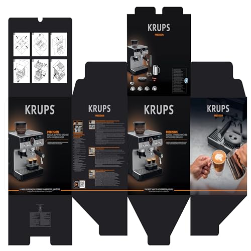 Krups Virtuoso Essential - Cafetera espresso 15 bar, acero inox negro, diseño compacto y elegante, parada automática, espresso y cappuccino, Thermoblock, boquilla de vapor, incluye cuchara, XP4418