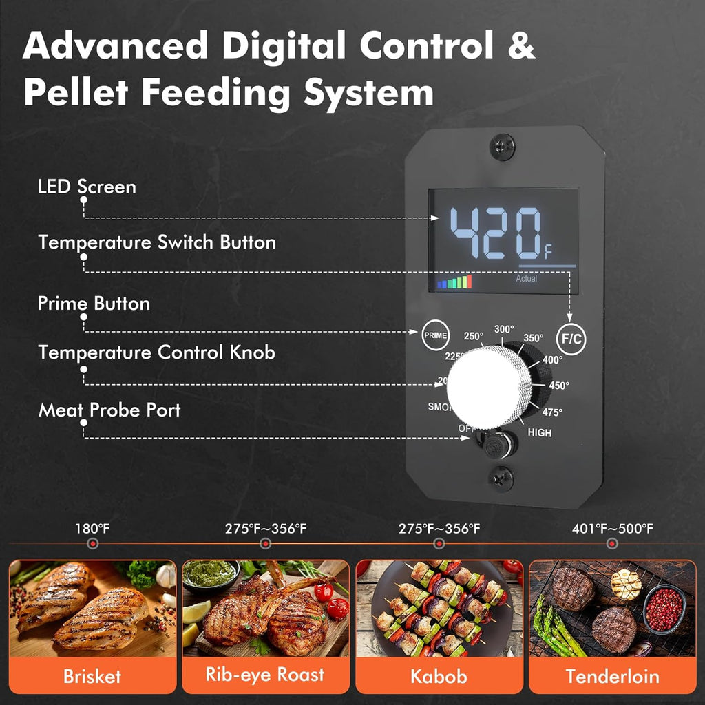 2025 Parrilla y Ahumador Portátil de Pellets de Madera Eléctrica 8 en 1 para Camping, RV, BBQ y Cocinar en el Patio - Control Inteligente de Temperatura y Tecnología de Vapor Súper Caliente