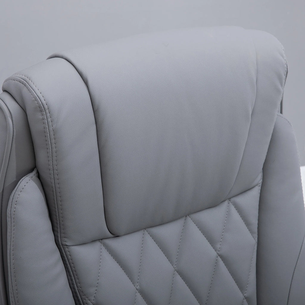 2025 Silla de Oficina de Cuero PU con Reposabrazos Abatibles, Altura Ajustable y Ruedas Giratorias, Gris