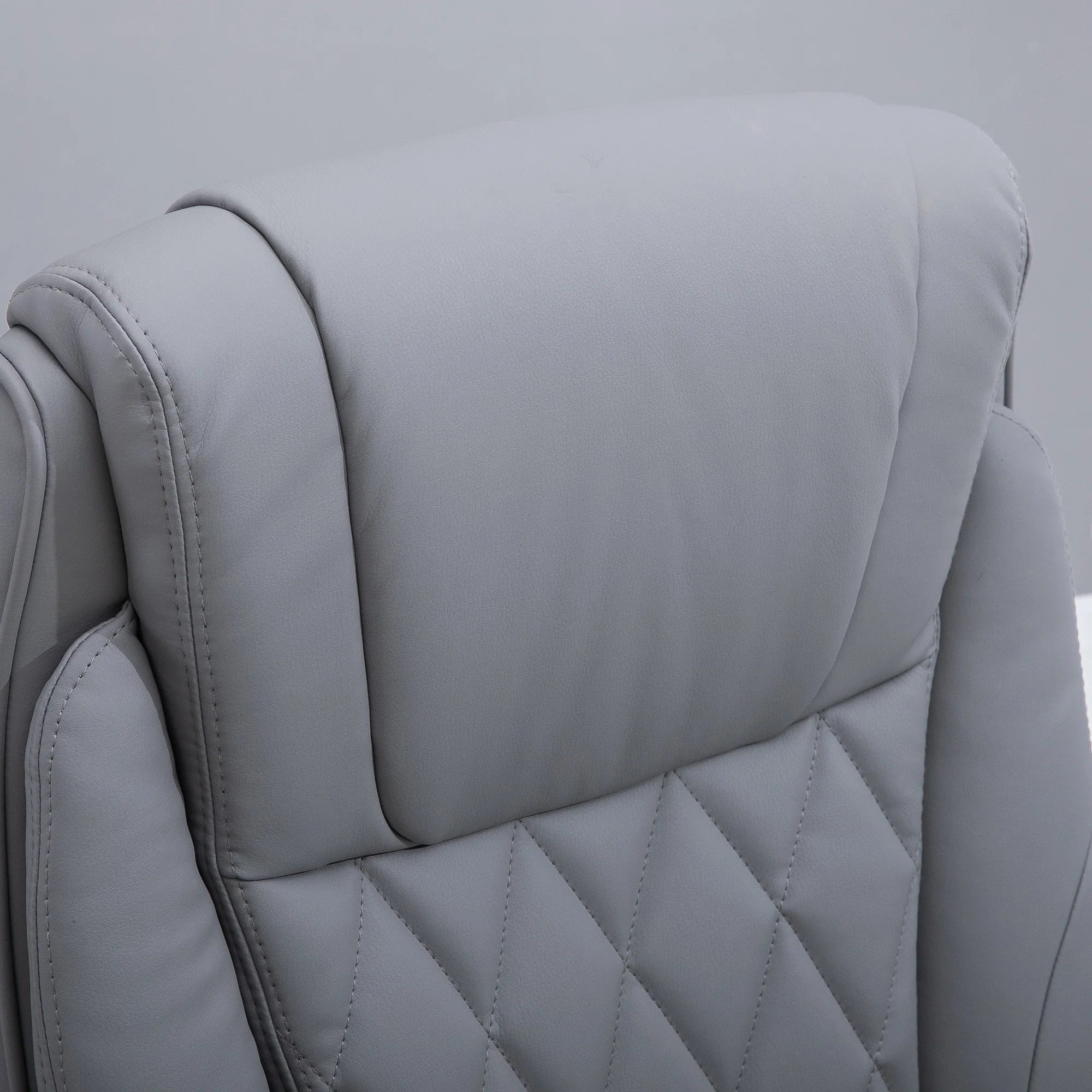 2025 Silla de Oficina de Cuero PU con Reposabrazos Abatibles, Altura Ajustable y Ruedas Giratorias, Gris
