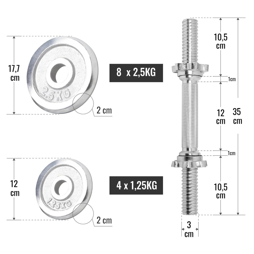 2025 Set de mancuernas cromadas 30 kg
