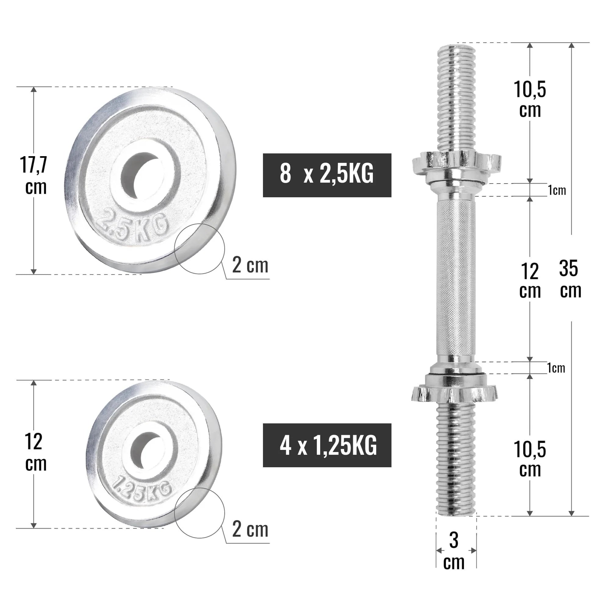 2025 Set de mancuernas cromadas 30 kg