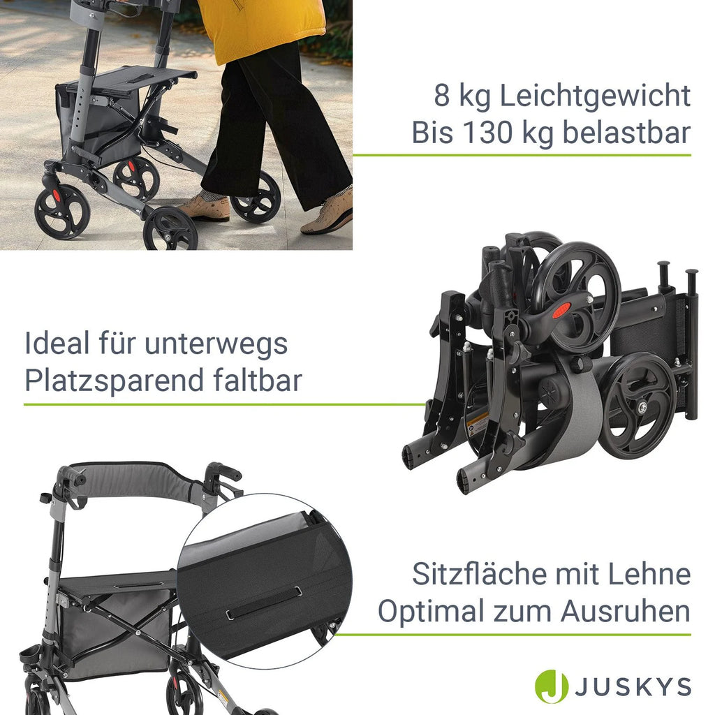 2025 Andador de aluminio Vital con asiento – Ligero, plegable y seguro