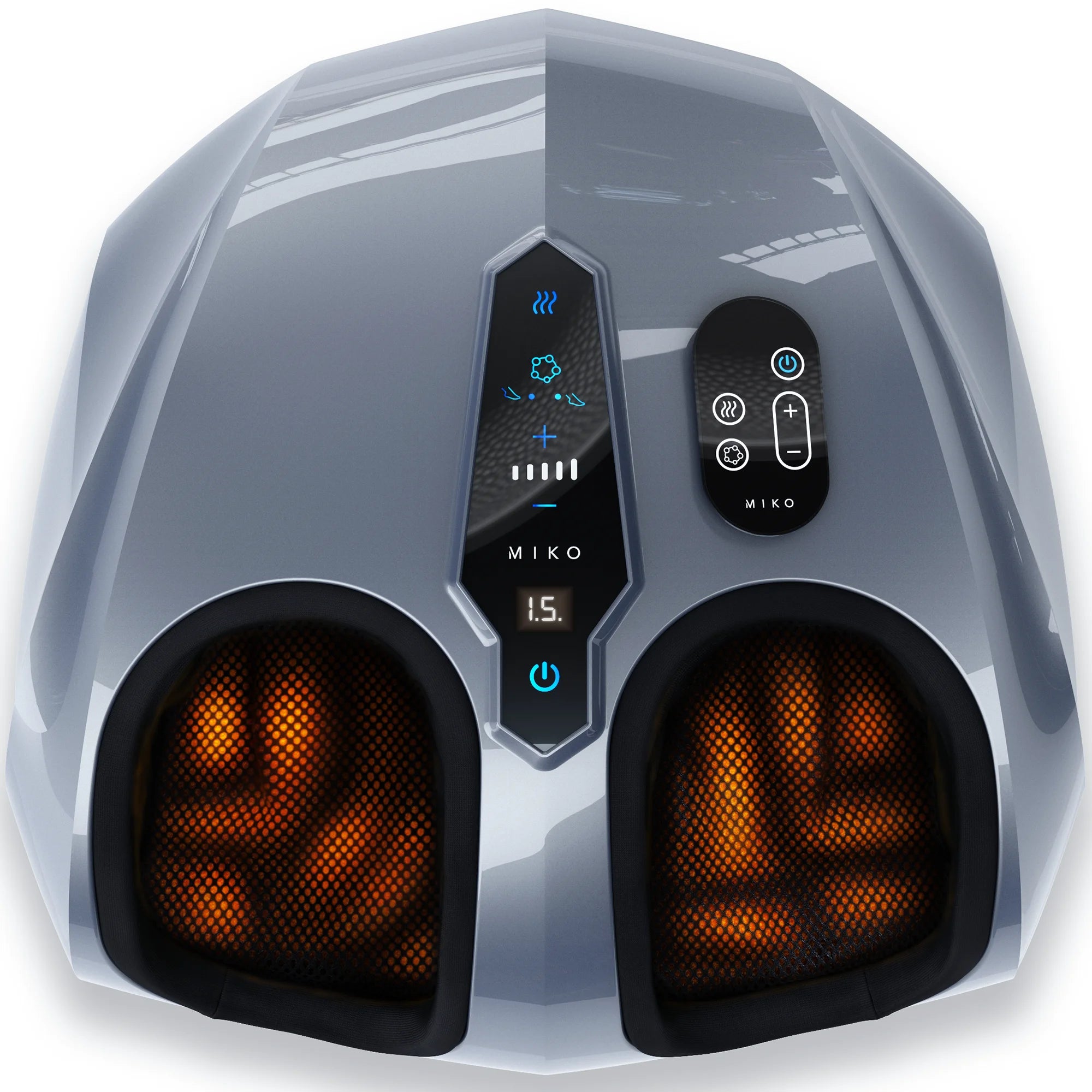 Aparato de masaje de pies MIKO Shiatsu – Amasamiento profundo, Shiatsu, compresión de aire y terapia de calor – Pantalla táctil – 2 controles remotos inalámbricos