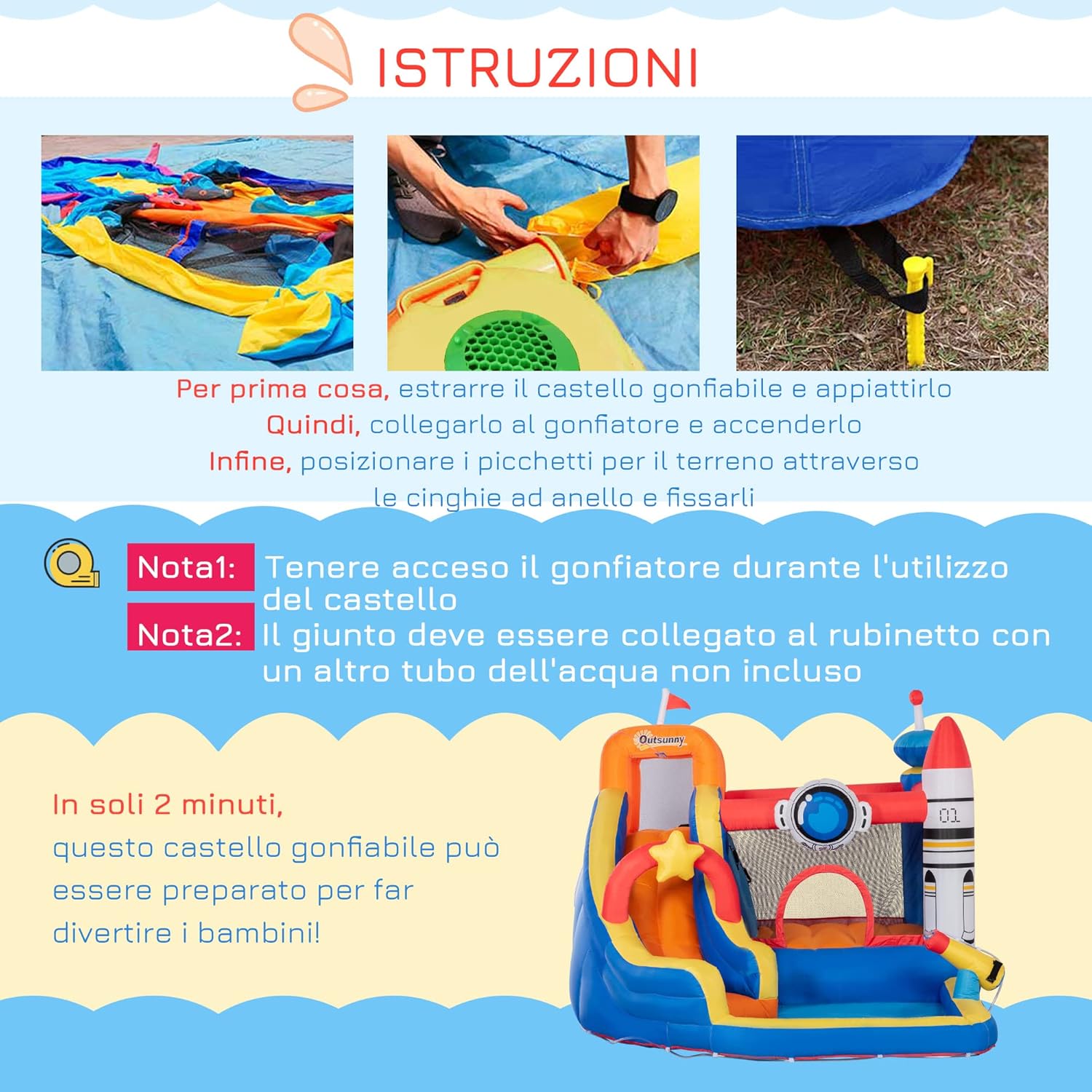 Outsunny Inflatable Game for Kids 3-8 Years Old Space Theme Oxford Fabric with Carry Bag, 11 Stakes and Patches Included, 340 x 270 x 227 cm