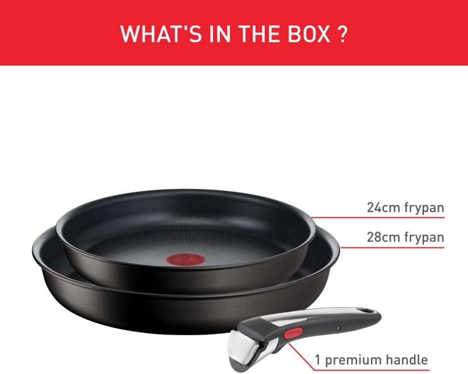 Tefal Ingenio Unlimited On - Juego de 3 Cazos 16/18/20 cm + Mango extraíble | Apto inducción, antiadherentes, revestimiento titanio, Thermo-signal, sin PFOA, apto lavavajillas y horno