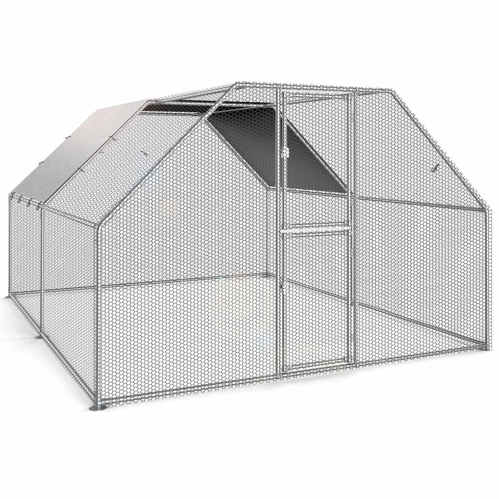2025 Cercado para gallinas Dextrus 40 x 30 x 2 m – gran gallinero metálico en forma de flecha, con acceso a la perrera, jaula para aves exterior con cubierta impermeable y malla, para jardín y espacios exteriores.