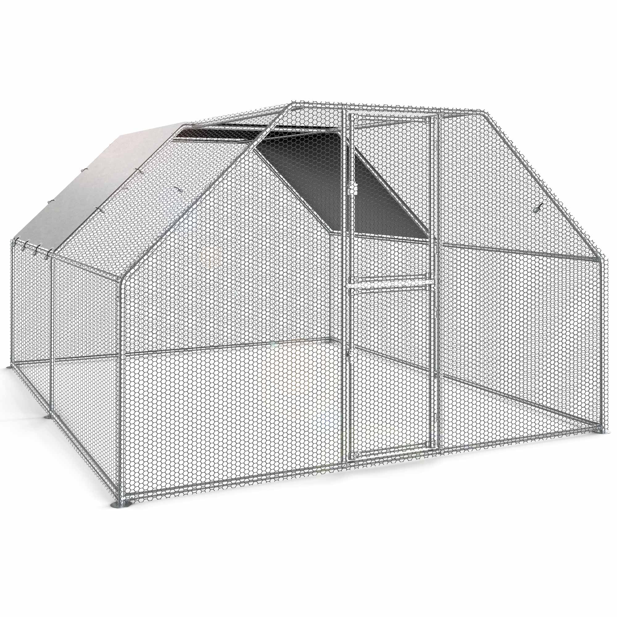 2025 Cercado para gallinas Dextrus 40 x 30 x 2 m – gran gallinero metálico en forma de flecha, con acceso a la perrera, jaula para aves exterior con cubierta impermeable y malla, para jardín y espacios exteriores.