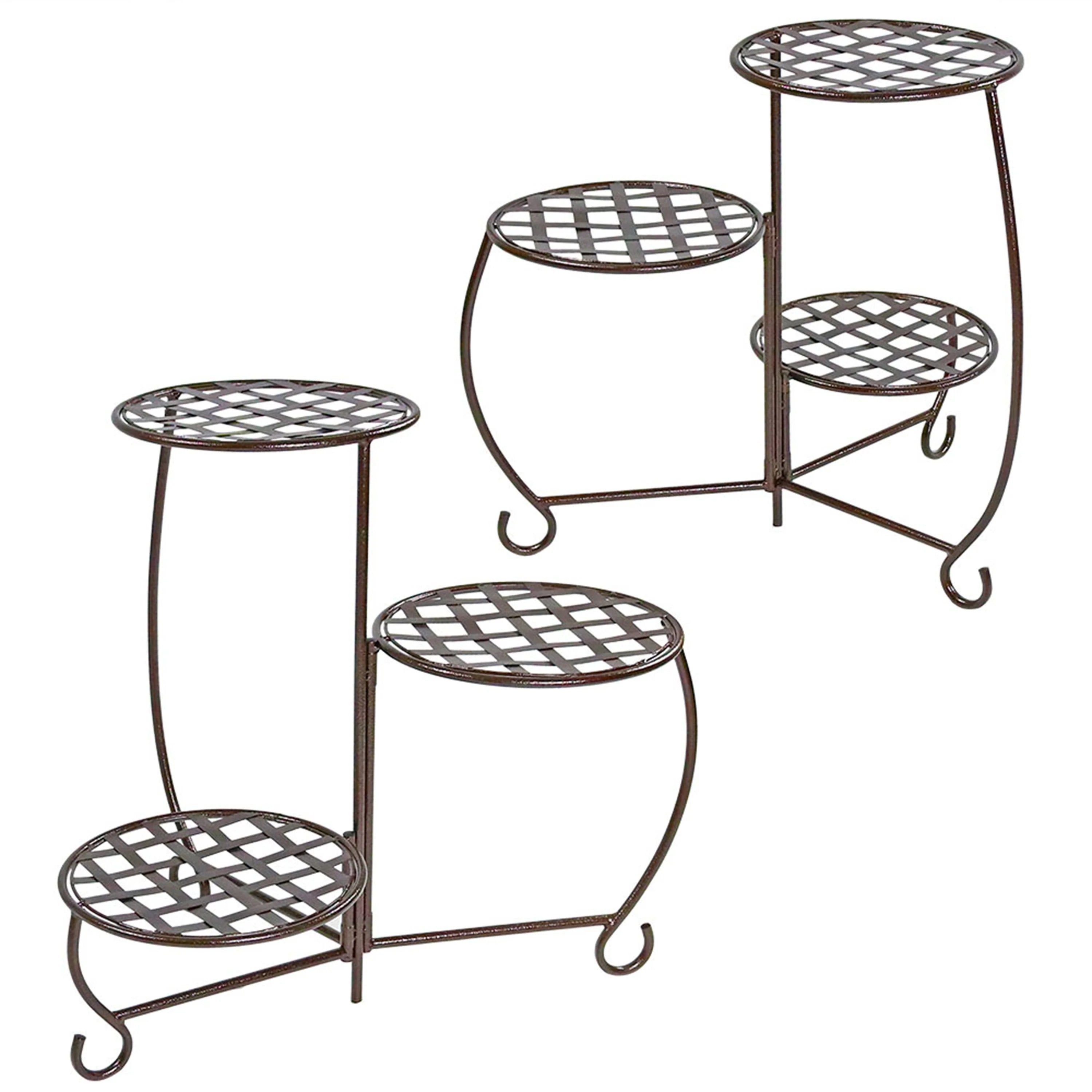 2025 Sunnydaze - Conjunto de 2 Soportes para Plantas de Metal con Diseño Ajedrezado y Acabado en Bronce