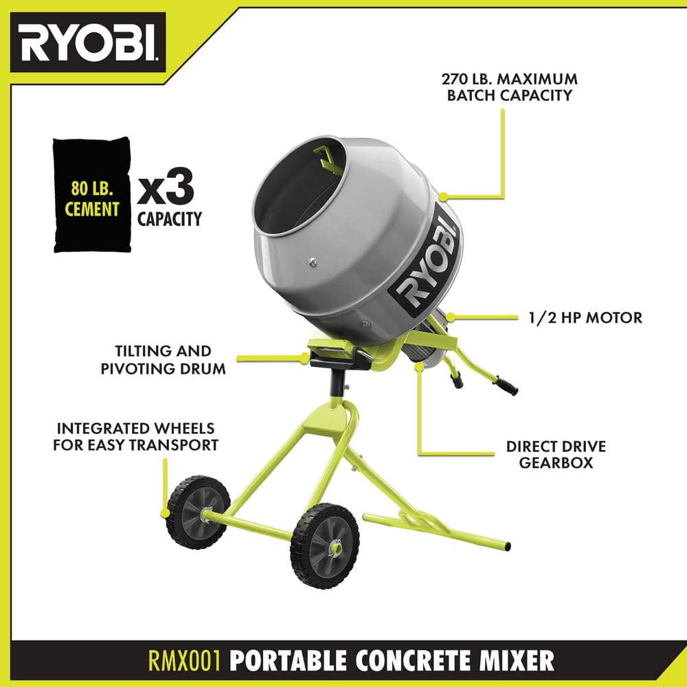 2025 Mezcladora de Concreto Portátil RYOBI 5,0 pies³ RMX001