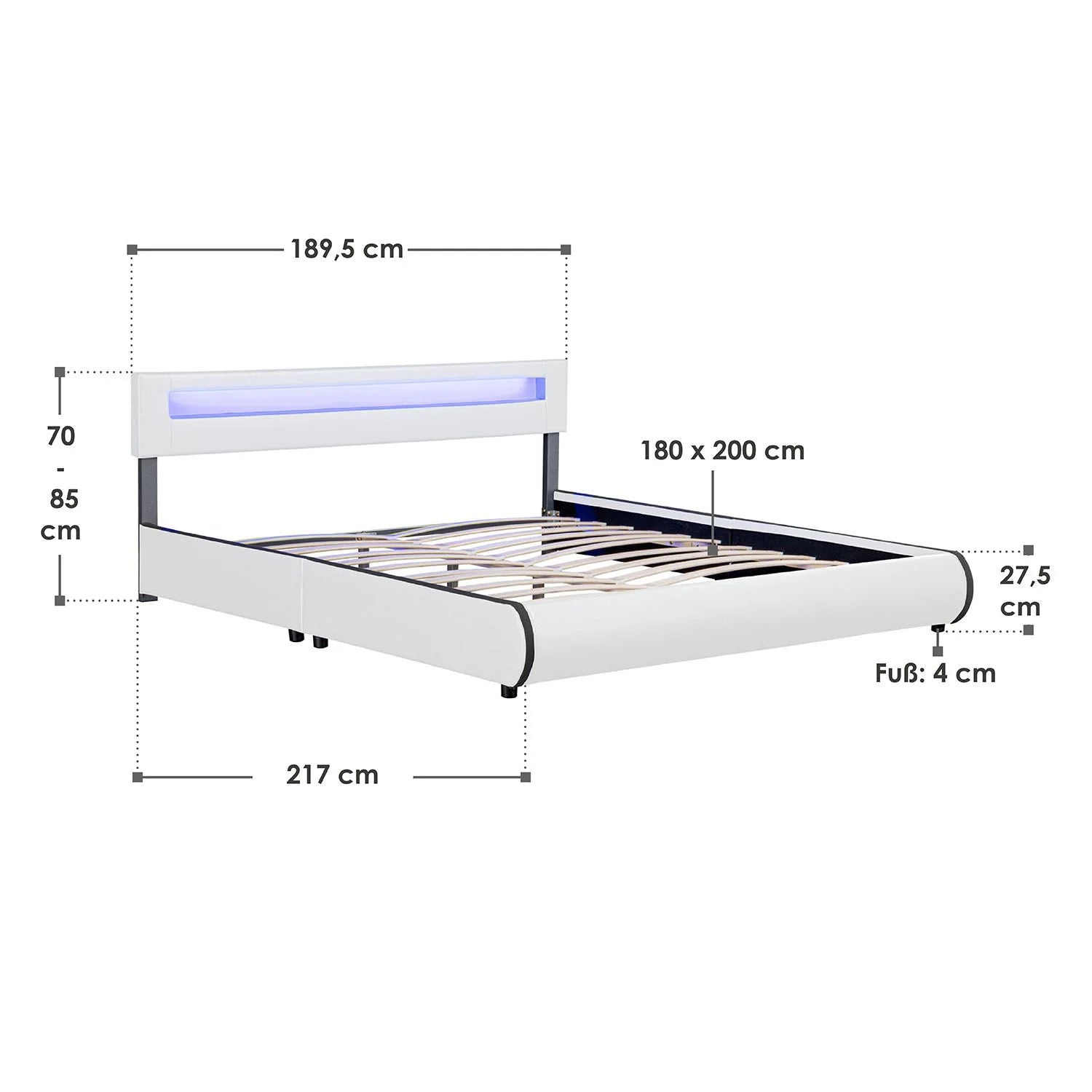 2025 Cama tapizada Sevilla 140x200 cm en blanco