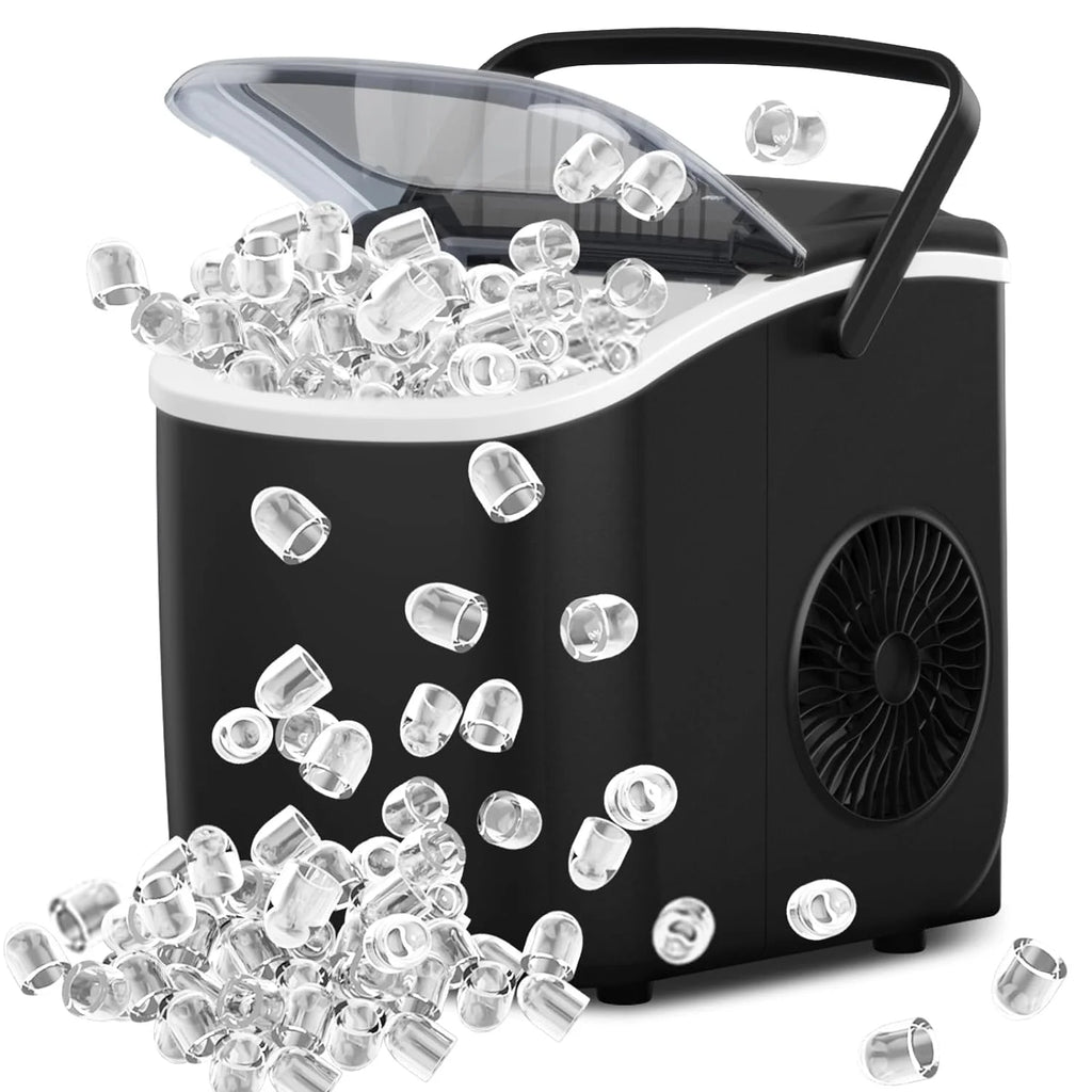 2025 Máquina de hacer hielo de mesa Joy Pebble Bullet con asa, produce 9 cubos de hielo esféricos en 6 minutos, capacidad de 11,8 kg/24 h, máquina portátil con autolimpieza, incluye cesta y pala, ideal para el hogar, cocina, camping y autocaravana.