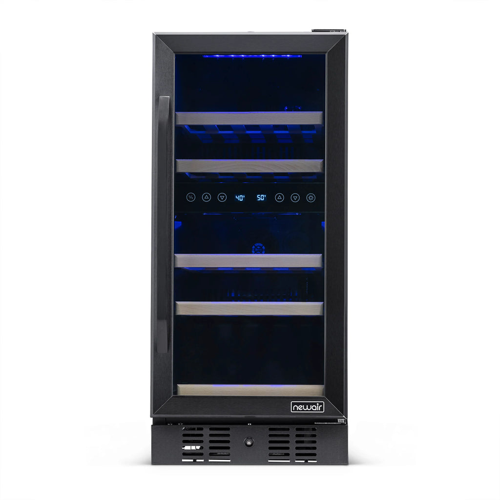 2025 Newair® Refrigerador de Vinos Empotrable Negro – 29 Botellas – 14,8" Doble Zona