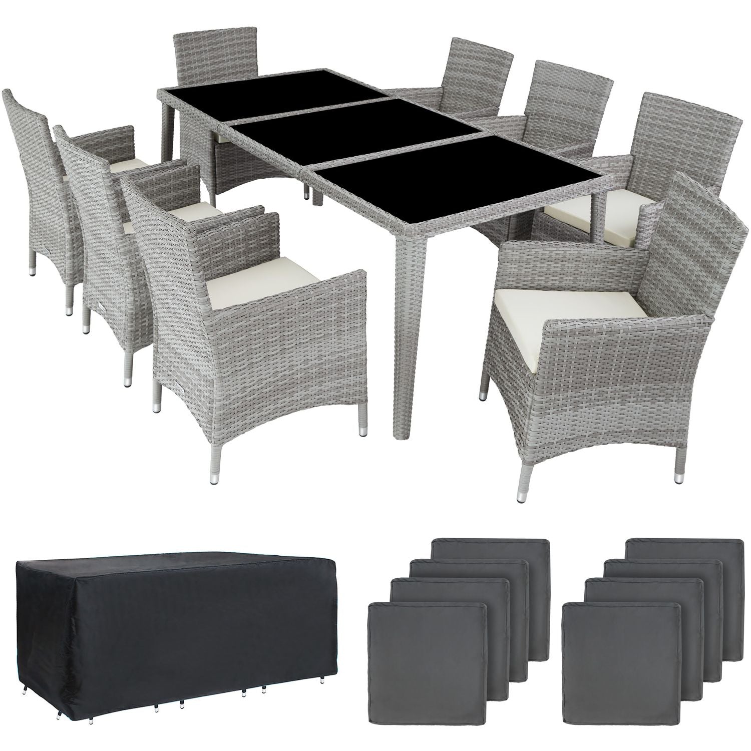 Conjunto De Ratán Y Aluminio Mónaco - Gris Claro