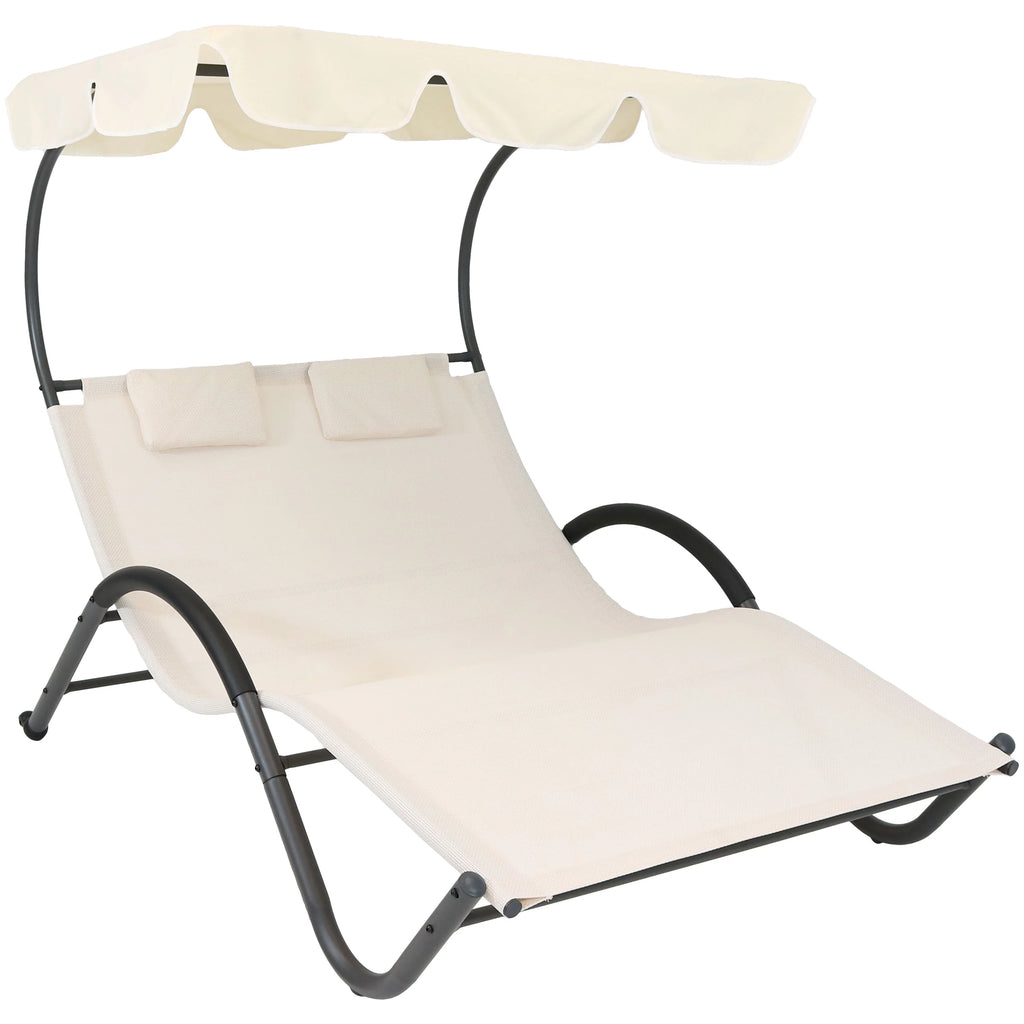 2025 Tumbona Doble Sunnydaze con Dosel y Almohada para Cabeza - Beige