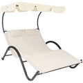 2025 Tumbona Doble Sunnydaze con Dosel y Almohada para Cabeza - Beige