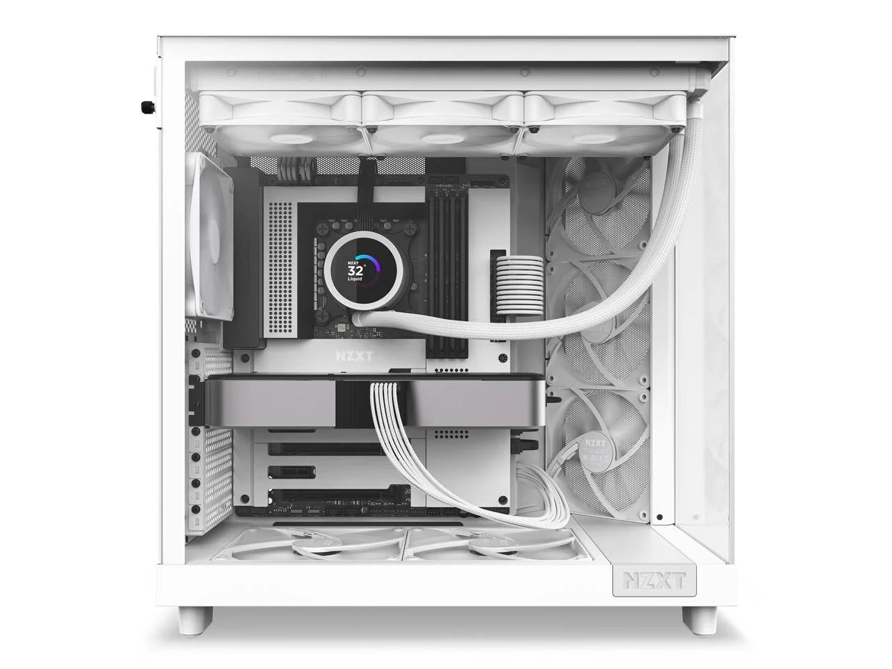 2025 NZXT H6 FLOW - Caja compacta de torre intermedia de doble cámara con flujo de aire, color blanco, CC-H61FW-01