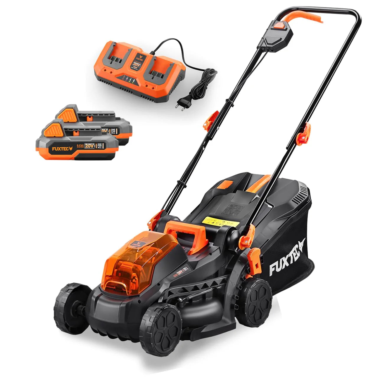 2025 Cortacésped inalámbrico FUXTEC 40V (2x20V) E1RM20 con 2 baterías Li-Ion 20V 2Ah y cargador doble – Ancho de corte 33 cm, altura de corte variable