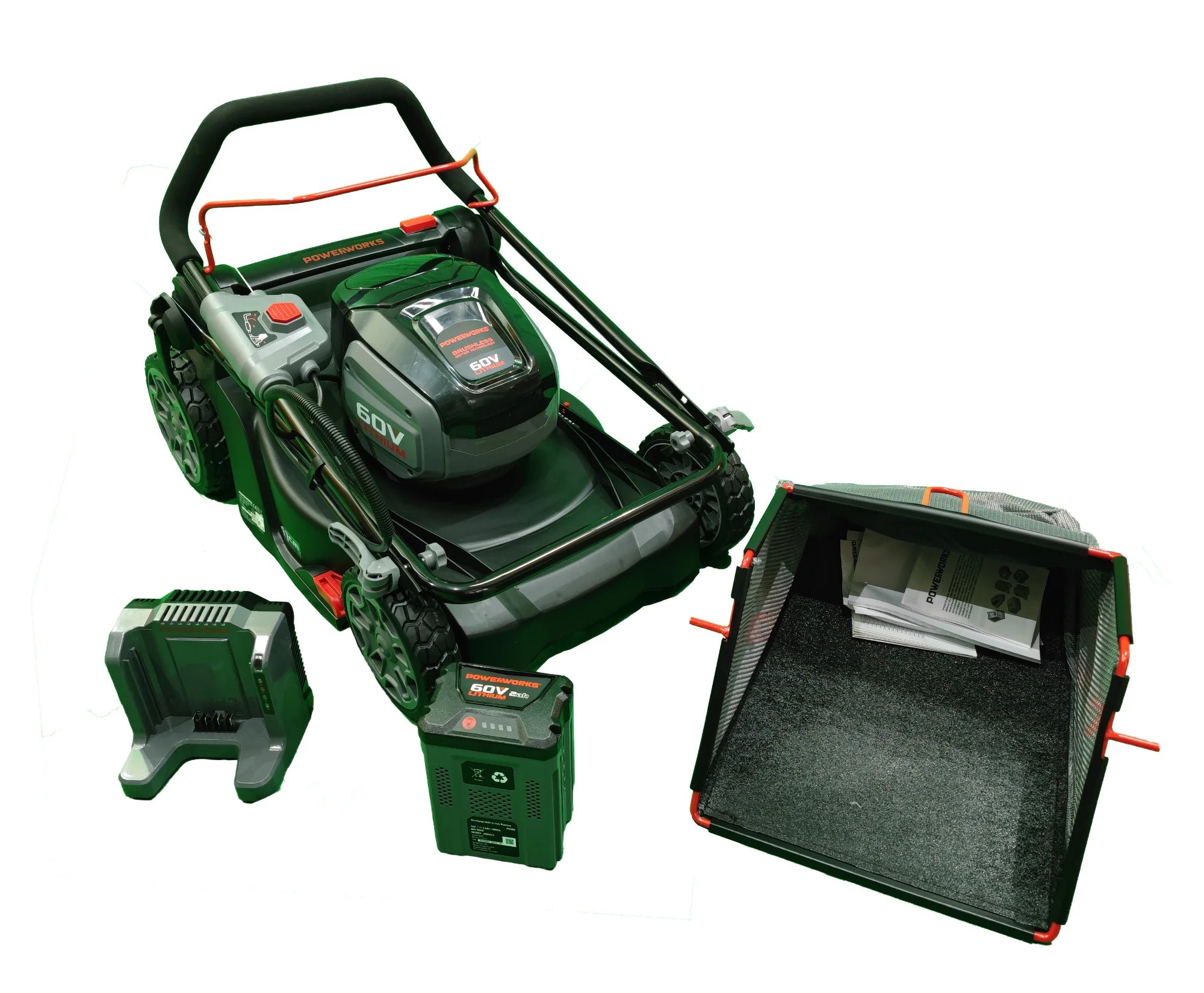 2025 Cortacésped inalámbrico Powerworks PD60LM41K2 60 V, con batería 60V 2 Ah y cargador