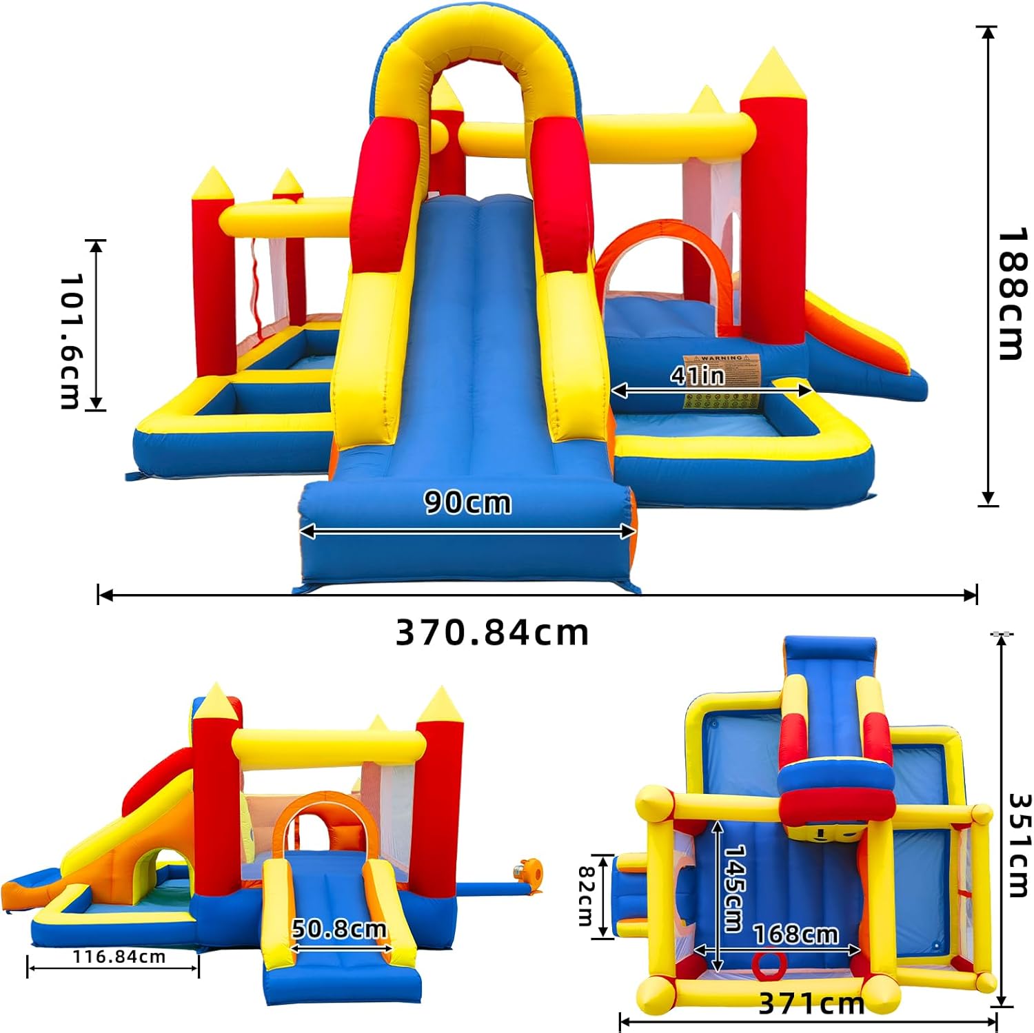 Ballsea Castillo Hinchable con Ventilador, Adecuado para niños de 3 a 10 años, para Interiores, cumpleaños Infantiles (488 x 223 x 220 cm)