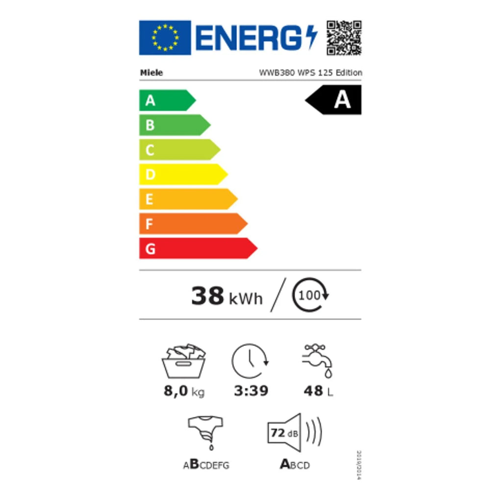 2025 Lavadora Miele WWB380 WPS 125 Edition de carga frontal 8 kg 1400 rpm Blanca