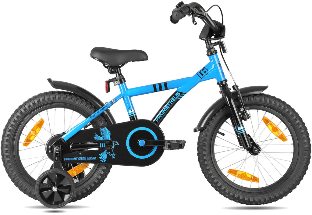 2025 Bicicleta Infantil de 16 Pulgadas con Ruedas Auxiliares Desmontables, para Niños de 4 a 5 Años, Azul y Negro