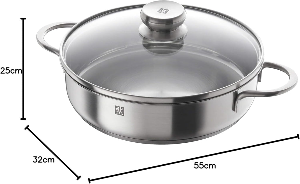 ZWILLING 5-Piece Cookware Set, 4 Lids, Suitable for Induction, Stainless Steel, Passion, Bright Grey, Diameter 16 cm, Diameter 20 cm, Diameter 24 cm, Diameter 28 cm