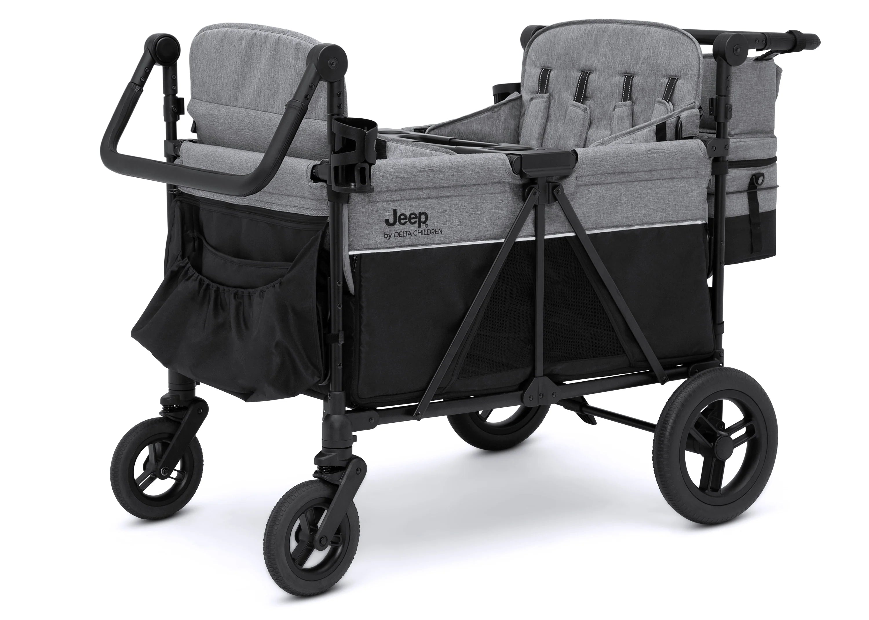 Carrito-Paseador Jeep Wrangler Deluxe para 4 Niños – Capota Desmontable, Bolsa Térmica, Asientos Modulares, Almacenamiento XXL, Ruedas Antipinchazos, Manillares Ajustables