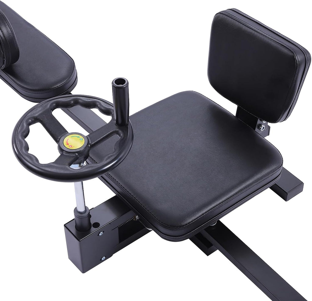 Dispositivo profesional de estiramiento de piernas, capacidad de 100 kg, ángulo ajustable hasta 200°.