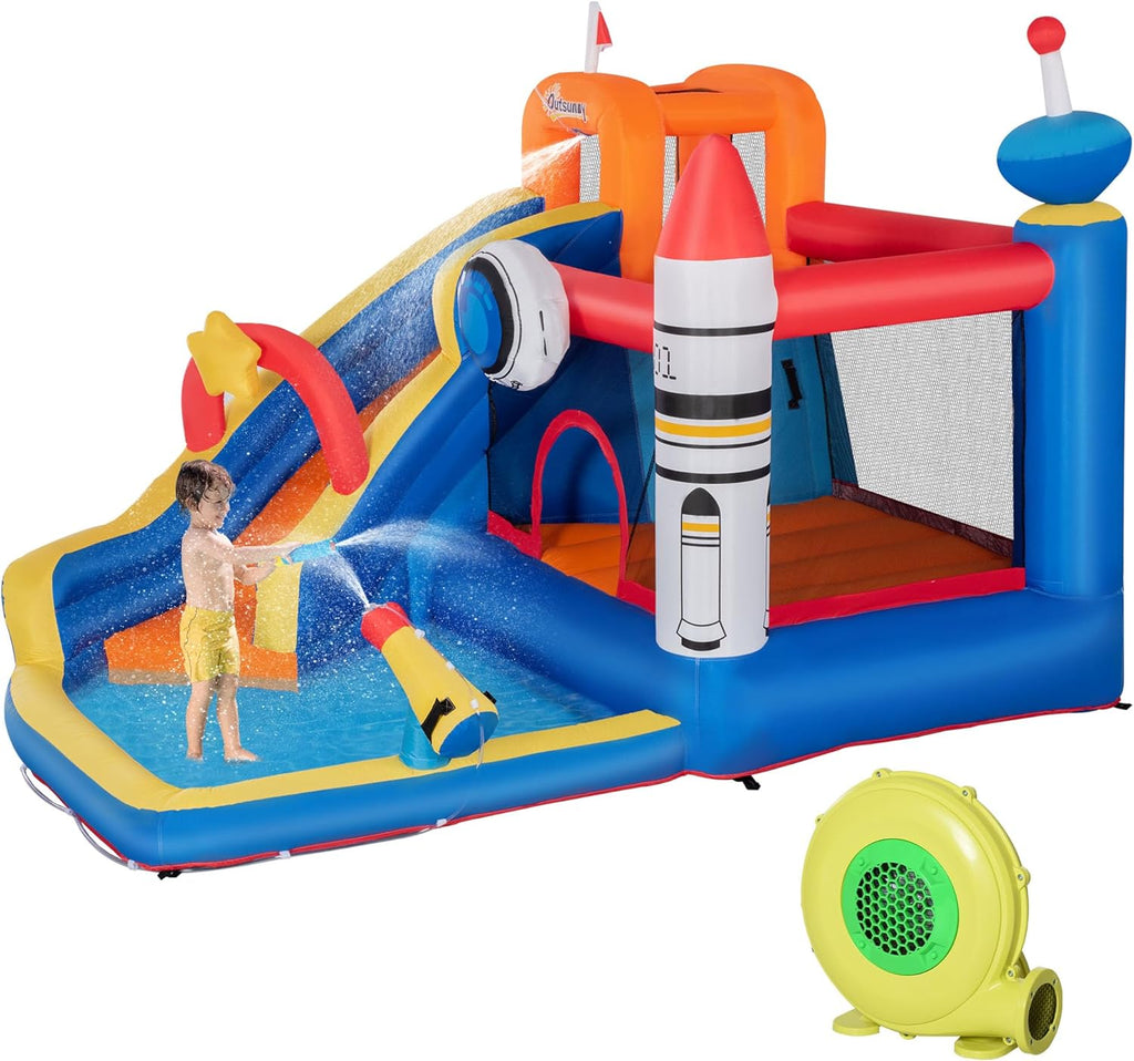 Outsunny Inflatable Game for Kids 3-8 Years Old Space Theme Oxford Fabric with Carry Bag, 11 Stakes and Patches Included, 340 x 270 x 227 cm