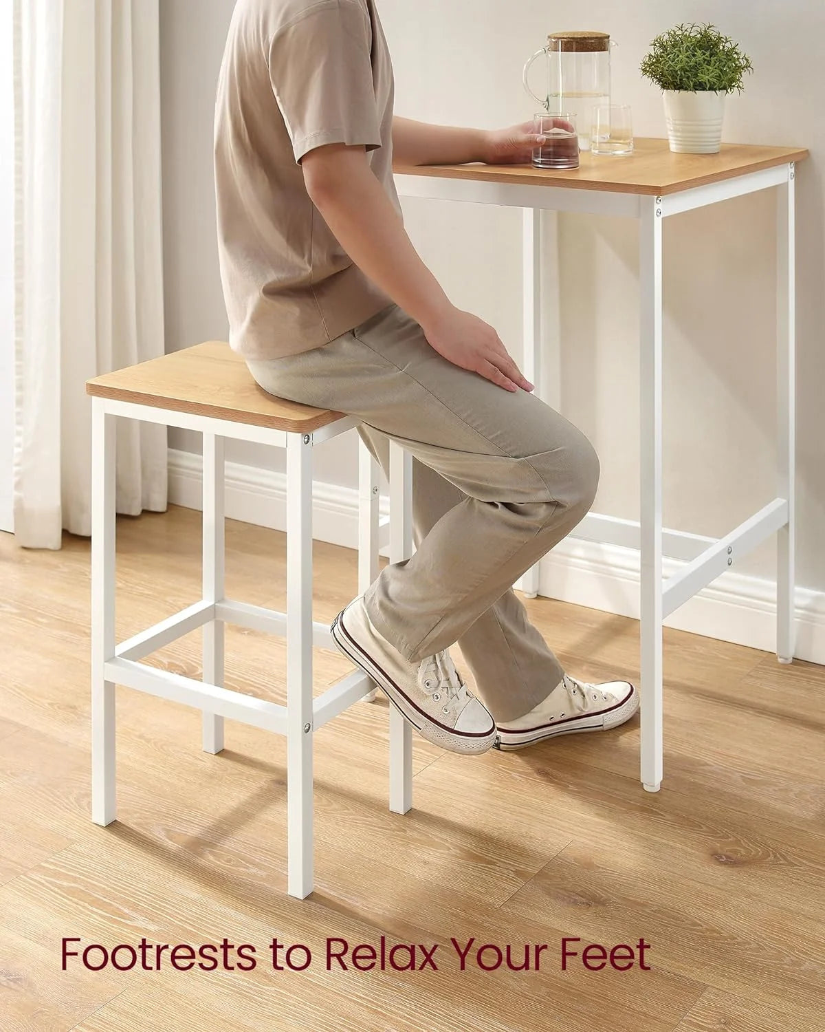 Conjunto de bar con mesa cuadrada y 2 taburetes, set de comedor para 2 personas, ahorro de espacio para cocina, rincón de desayuno, salón, sala de fiestas, en roble dorado y blanco nube