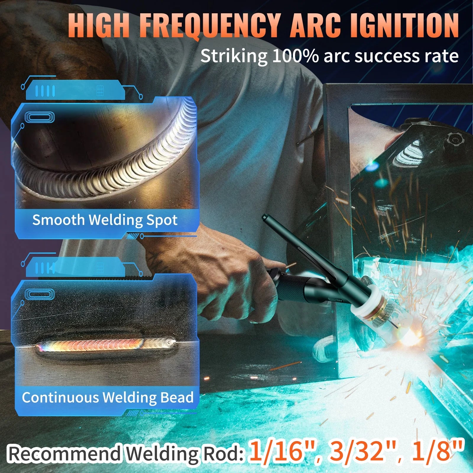 2025 Soldadora TIG VEVOR 210A 110/220V bi-tensión 3-en-1 con pulso, inversor IGBT y antorcha – soldadura TIG/MIG/MMA y limpieza para acero inoxidable, hierro, cobre y níquel