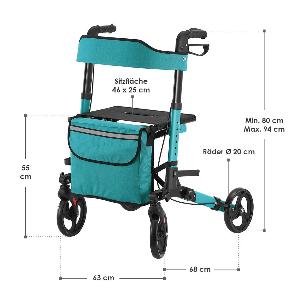 2025 Andador de aluminio Vital con asiento – Ligero, plegable y seguro