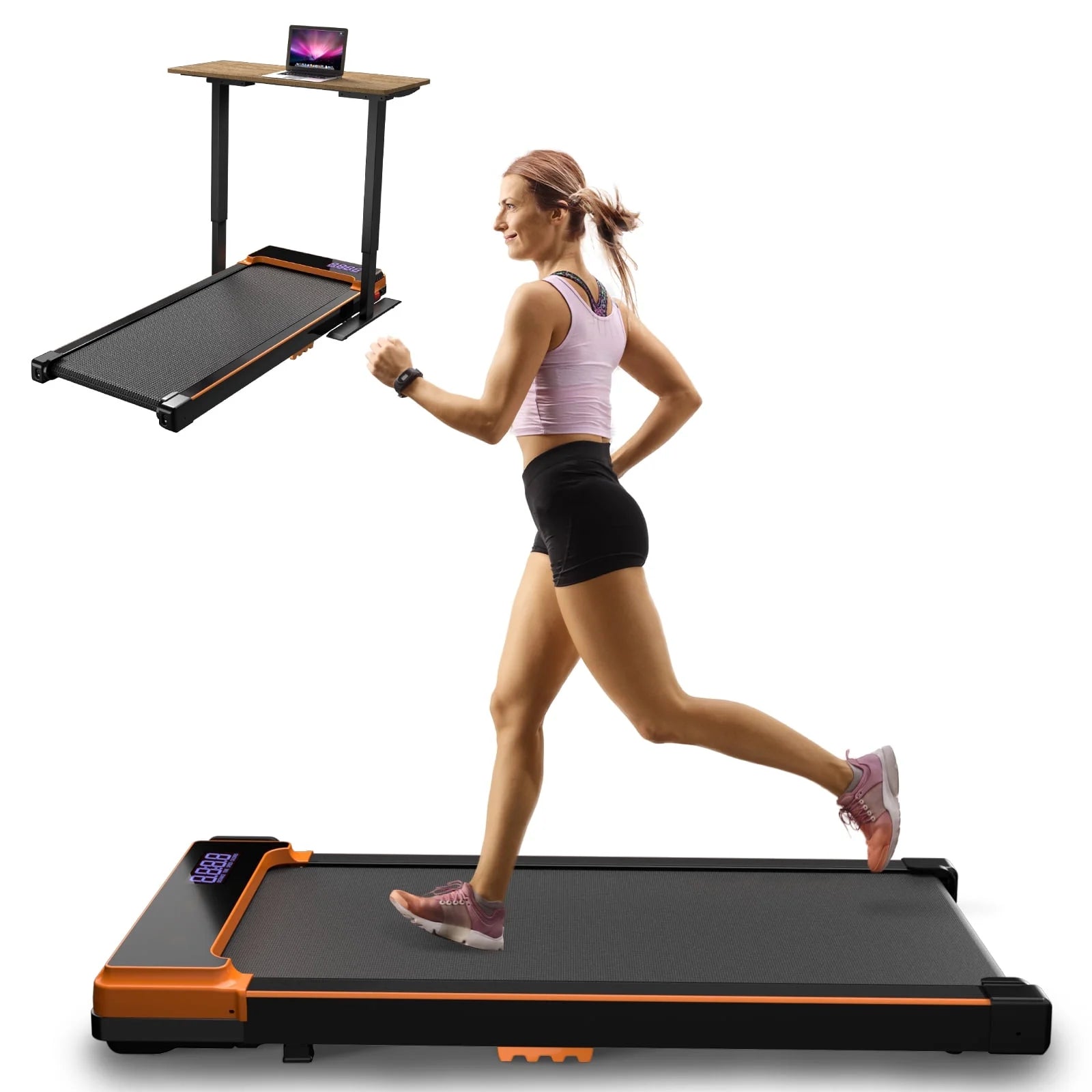 2025 Cinta de correr plegable CoolHut bajo el escritorio, caminadora 2 en 1 portátil para caminar, trotar y uso en oficina en casa, motor silencioso de 2,5 HP, pantalla LED y control remoto, negra