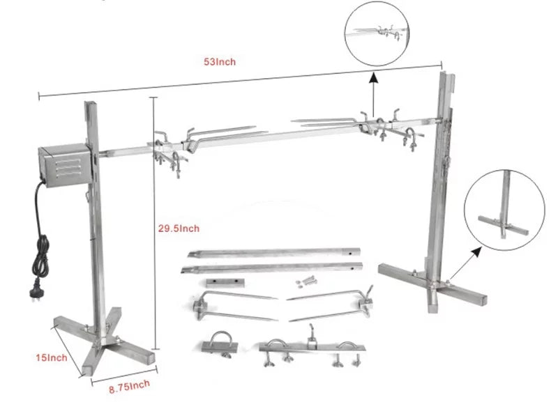 Asador giratorio de acero inoxidable INTSUPERMAI con trípode, motor eléctrico y capacidad de 40 kg para cordero