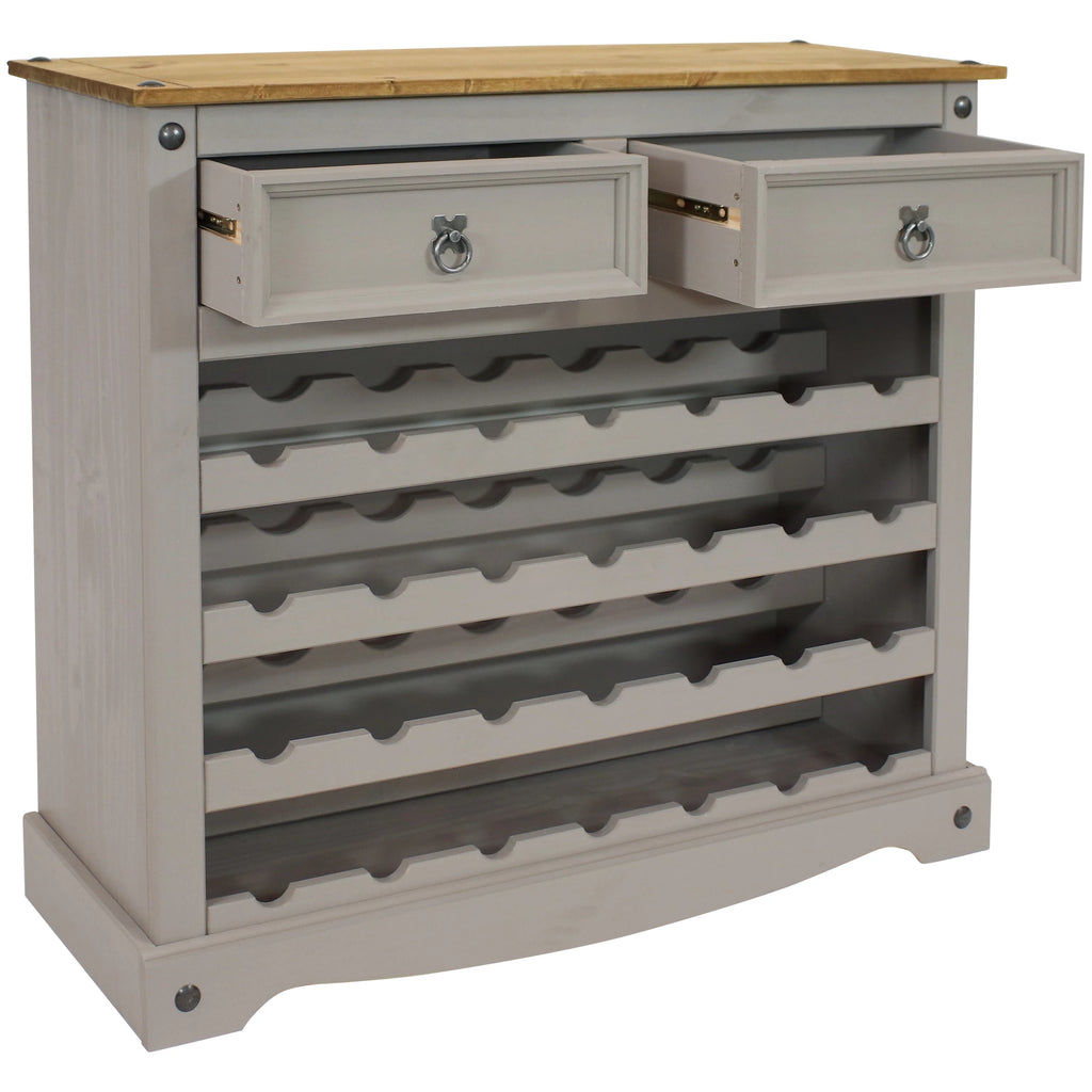 2025 Mesa estante para vino de pino macizo Sunnydaze – 28 botellas, gris, 88 cm