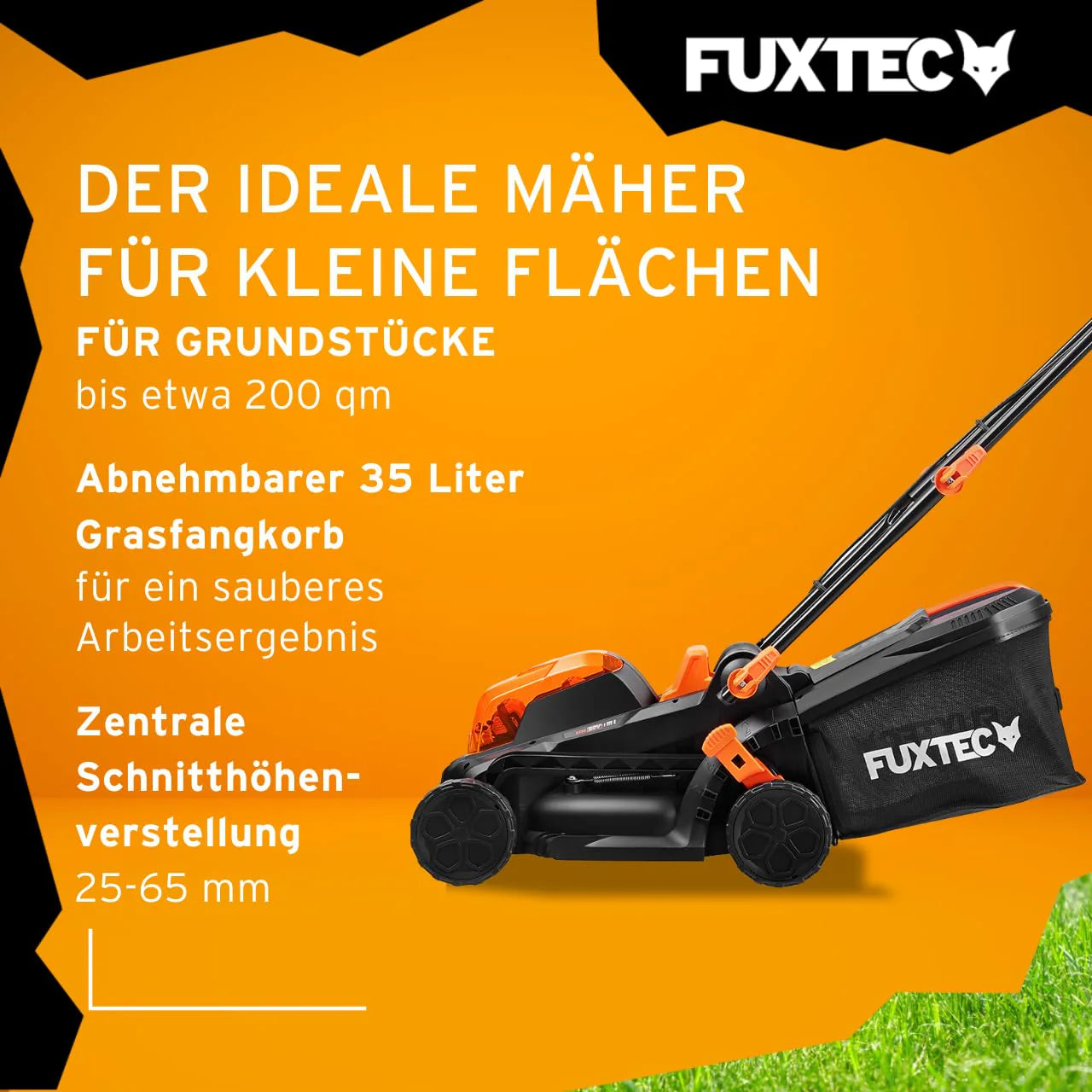 2025 Cortacésped inalámbrico FUXTEC 40V (2x20V) E1RM20 con 2 baterías Li-Ion 20V 2Ah y cargador doble – Ancho de corte 33 cm, altura de corte variable